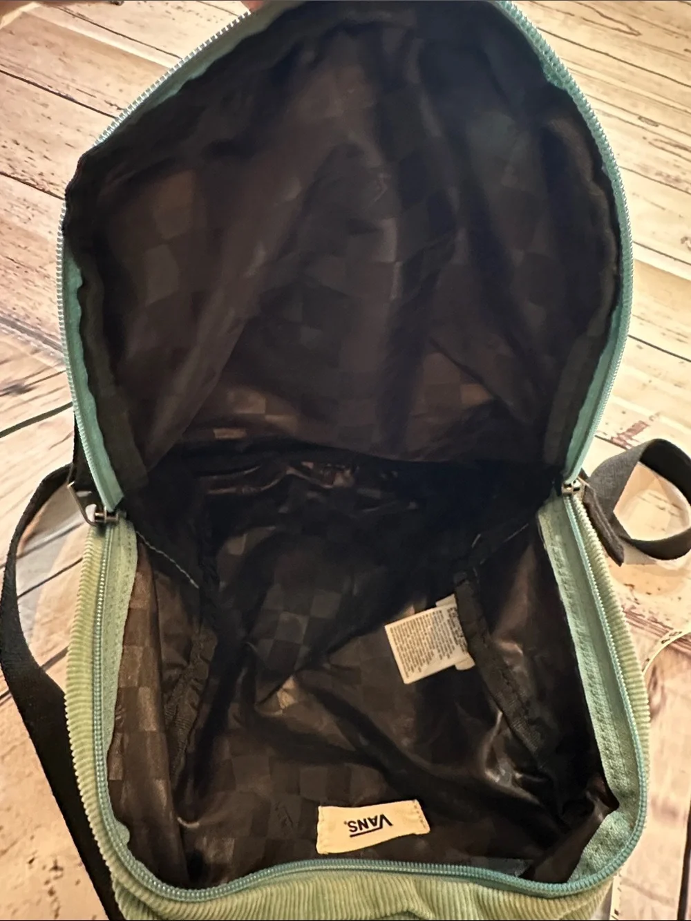 Vans Corduroy Backpack in Sage Green with Black Logo